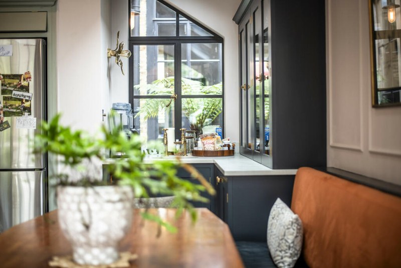 Steel glazing beside the kitchen at Chevening Road looking into the garden