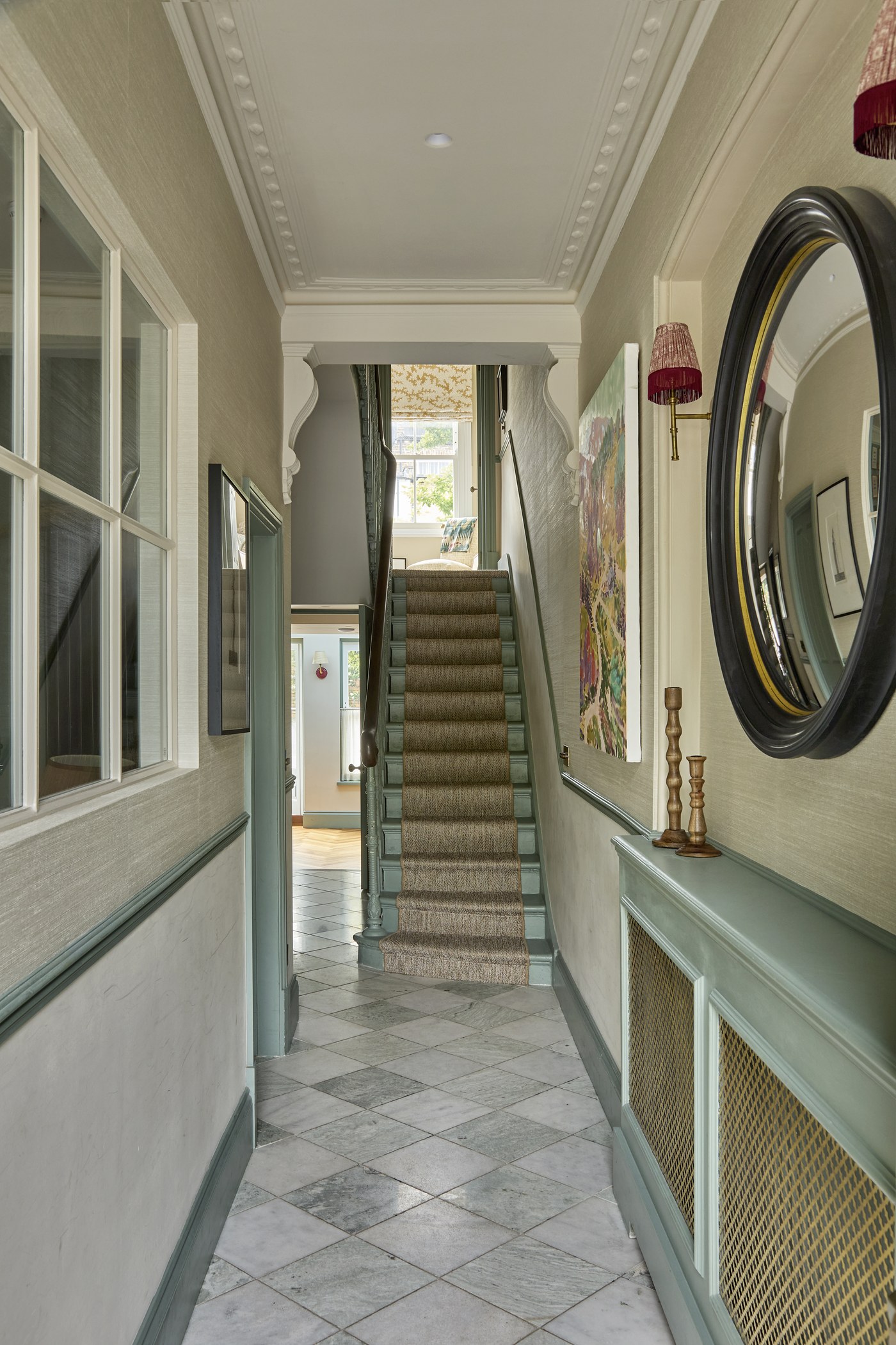 Entrance hall at Melrose Gardens looking through to the refurbished staircase